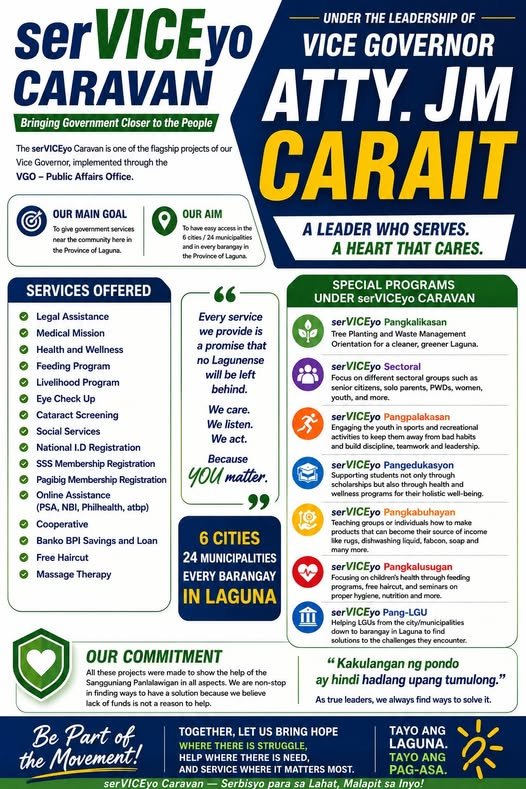 Official serVICEyo Caravan informational poster featuring Vice Governor Atty. JM Carait